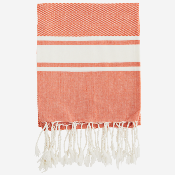 Serviette en coton rayé Orange, blanc