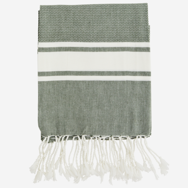 Serviette en coton rayé Olive, blanc