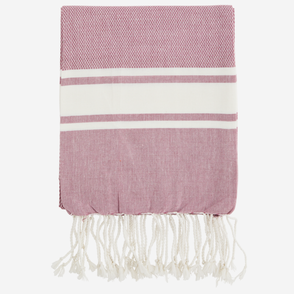 Serviette en coton rayé Rose, blanc