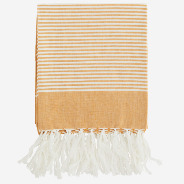 Serviette coton rayé Miel, blanc