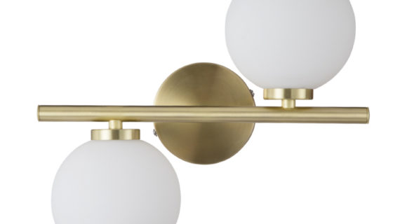 Applique Murale Edmond Horizontale 2 Globes Dore Satine L36 P12 H26cm