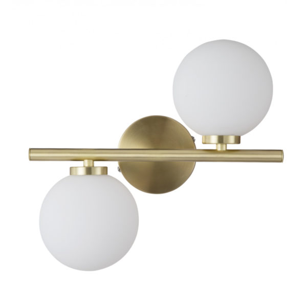 Applique Murale Edmond Horizontale 2 Globes Dore Satine L36 P12 H26cm
