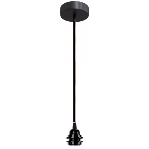 Suspension douille Câble Rosace Plastic Noir 110cm Noir