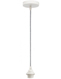 Suspension douille Câble Rosace Tissu Noir Blanc 110cm Blanche