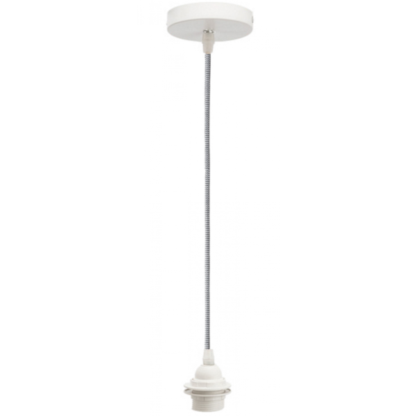 Suspension douille Câble Rosace Tissu Noir Blanc 110cm Blanche