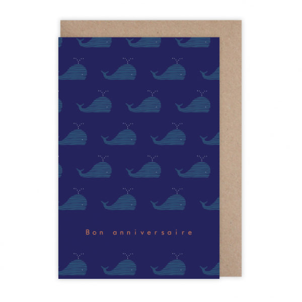 Carte double Anniversaire Baleine bleue