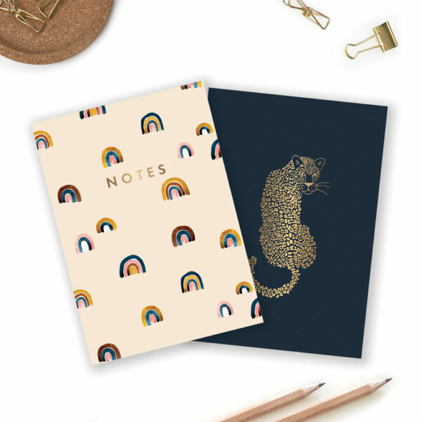 Lot de 2 Notebook A6 Leopard & Arc-en-ciel
