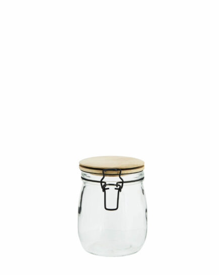 Bocal en verre avec couvercle en bambou - M