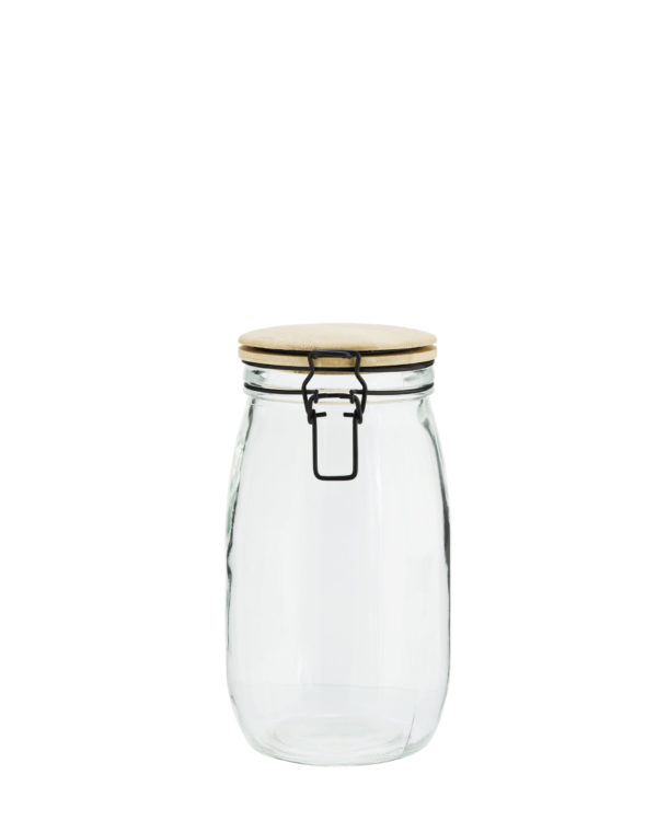 Bocal en verre avec couvercle en bambou - L