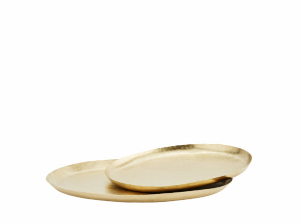 Lot de 2 plateaux ovales en fer à motif martelé dorés