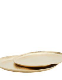 Lot de 2 plateaux ronds en fer à motif martelé Doré