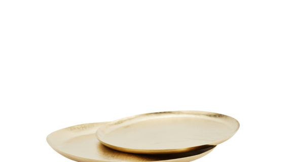 Lot de 2 plateaux ronds en fer à motif martelé Doré