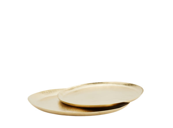 Lot de 2 plateaux ronds en fer à motif martelé Doré