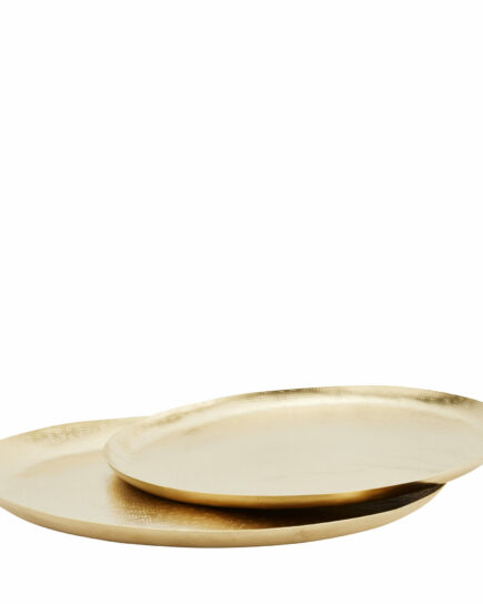 Lot de 2 plateaux ronds en fer à motif martelé Doré