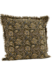 Grand Coussin imprimé franges fleuri Vert