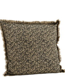 Grand Coussin imprimé franges fleuri Beige