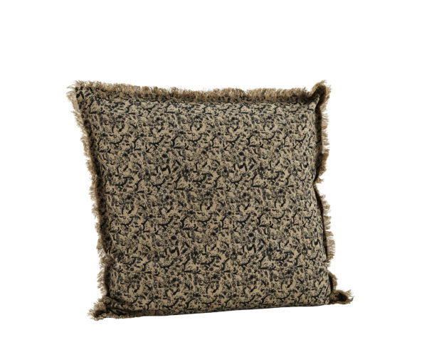 Grand Coussin imprimé franges fleuri Beige