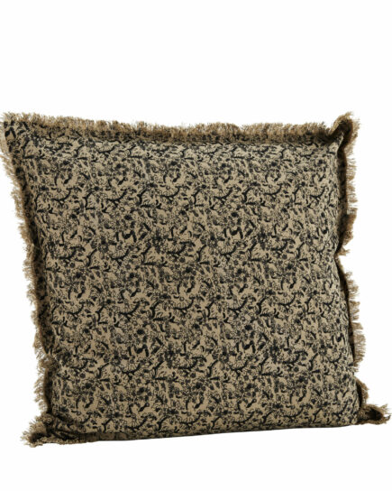 Grand Coussin imprimé franges fleuri Beige