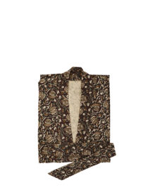 Kimono en coton imprimé avec ceinture motifs fleuris marron