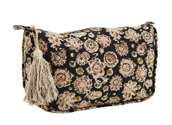 Trousse de toilette imprimée avec pompon motifs fleuris noir - L