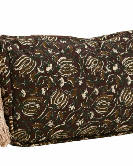 Trousse de toilette imprimée avec pompon motifs fleuris marron - L