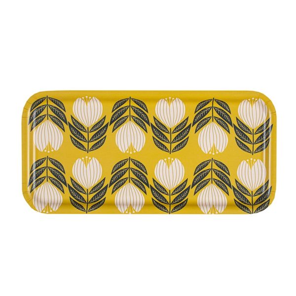 Plateau en bouleau Tulipes Ocre - rectangle - 28x14cm