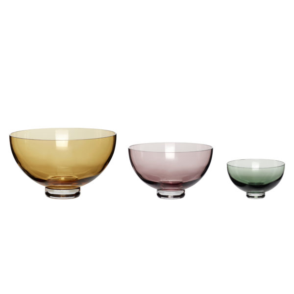 Lot de 3 bols en verre Ambre, rose et vert