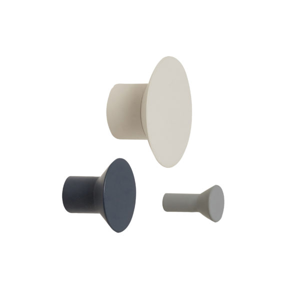 Lot de 3 patères, métal, gris clair/gris foncé