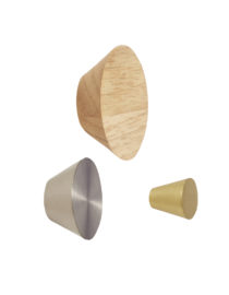 Lot de 3 patères, métal/bois, nickel/laiton/bois