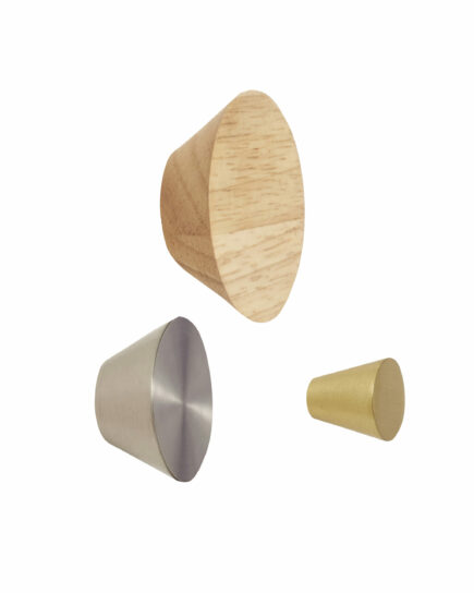 Lot de 3 patères, métal/bois, nickel/laiton/bois