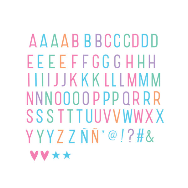 Accessoires pour Lightbox - 85 lettres et symboles couleurs pastel