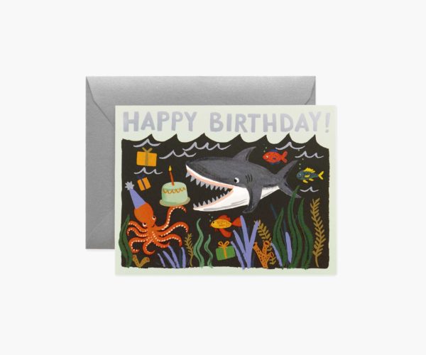 Carte double avec enveloppe - Shark Birthday Card