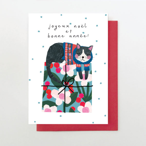Carte double Joyeux noël et bonne année Chat
