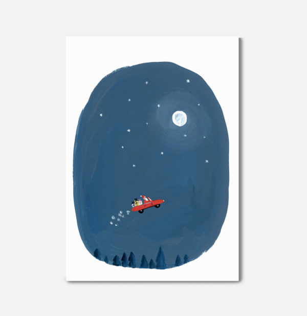 Carte double Père noël en voiture