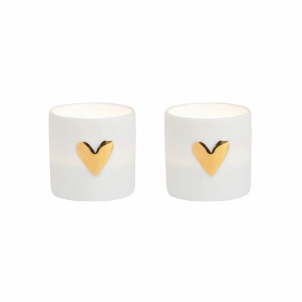 Lot de 2 bougeoirs, coeur doré