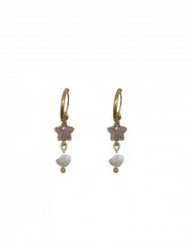 Paire de boucles d'oreilles étoile zircone et perle d'eau douce