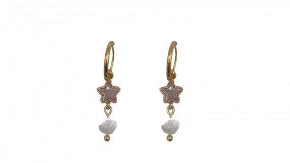 Paire de boucles d'oreilles étoile zircone et perle d'eau douce