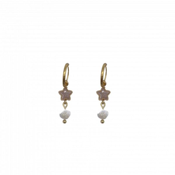 Paire de boucles d'oreilles étoile zircone et perle d'eau douce