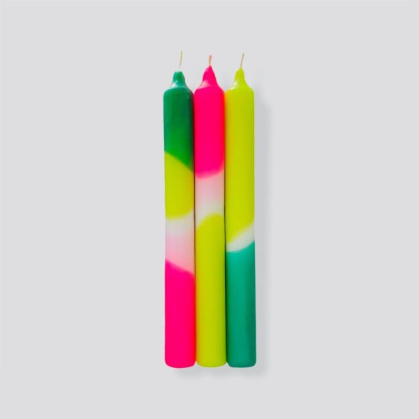 Lot de 3 Bougies Dip Dye Neon - Green Splash