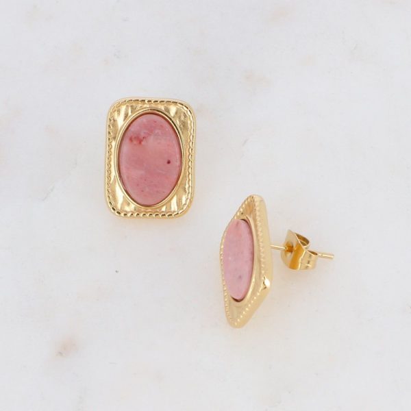 Boucles Vena dorées avec pierre Rhodonite