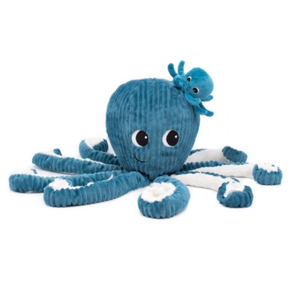 Peluche Pieuvre Maman bébé bleue 45cm