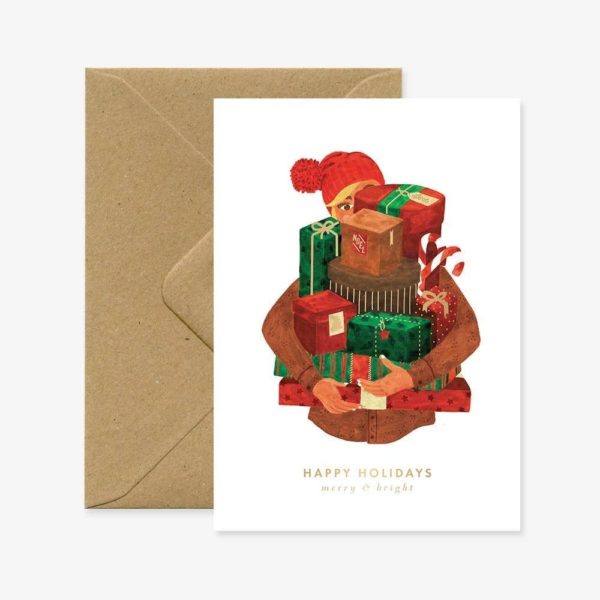 Carte double avec enveloppe Xmas girl presents