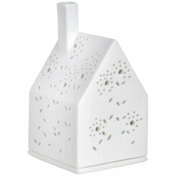 Photophore maison en porcelaine, prairie de fleurs