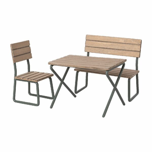 Les Miniatures - Salon de jardin -Table avec chaise et banc, Souris