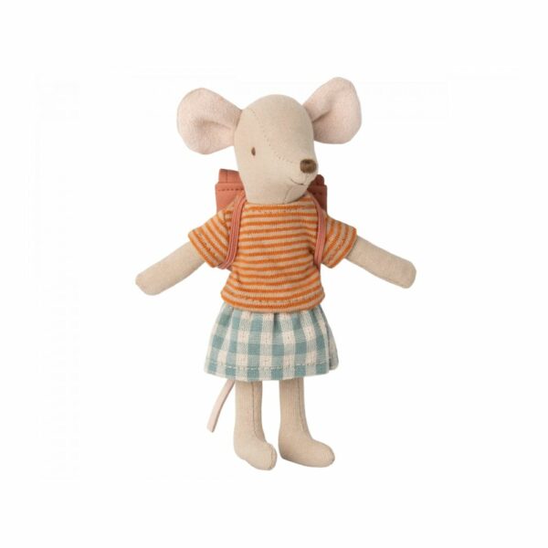 Les Miniatures - Tricycle souris, Grande soeur avec sac - Vieux rose