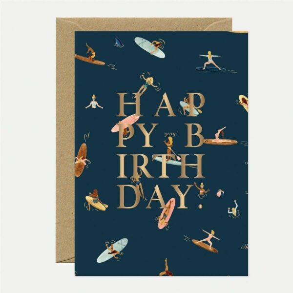 Gold Happy Bday Paddle - Carte double avec enveloppe