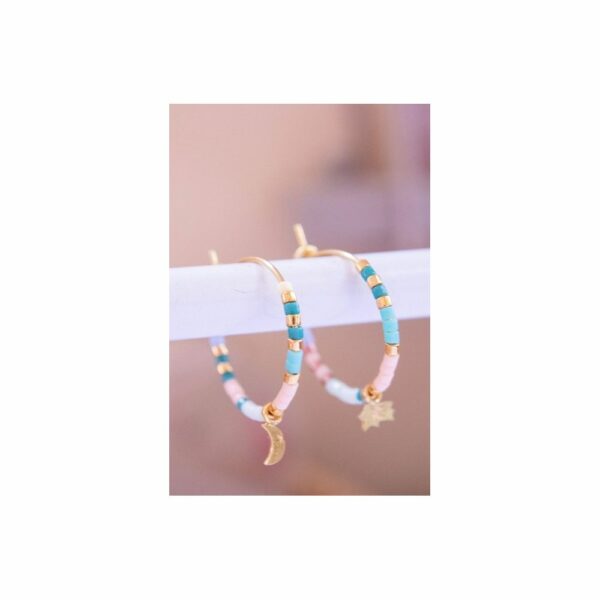 Créoles Collection Miyuki Summer multico + lune / etoile filante