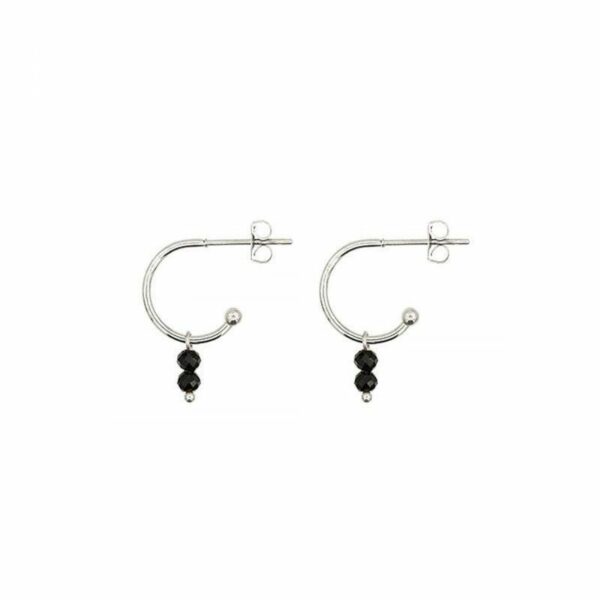 Créoles Little Stud - Spinelle noire Argent