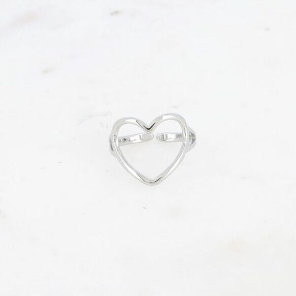 Bague en acier - coeur ajouré Argent