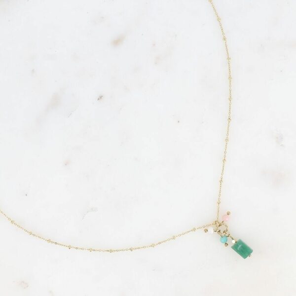 Collier Jaspe vert - anneau torsadé, pierres naturelles, chaîne avec boules